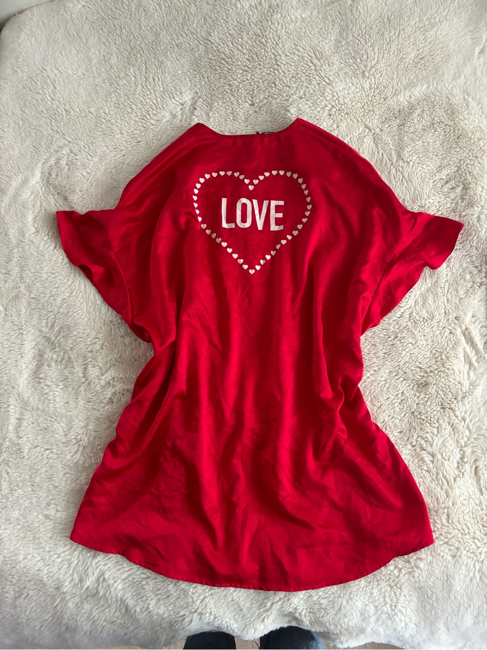 NWT Victoria’s Secret Red "LOVE" Heart Graphic Faux Silk Cover Up Robe